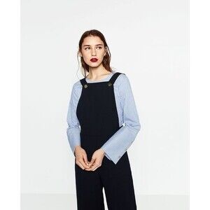 Zara Cropped Wide Leg Pinafore Overalls Black - Size Medium